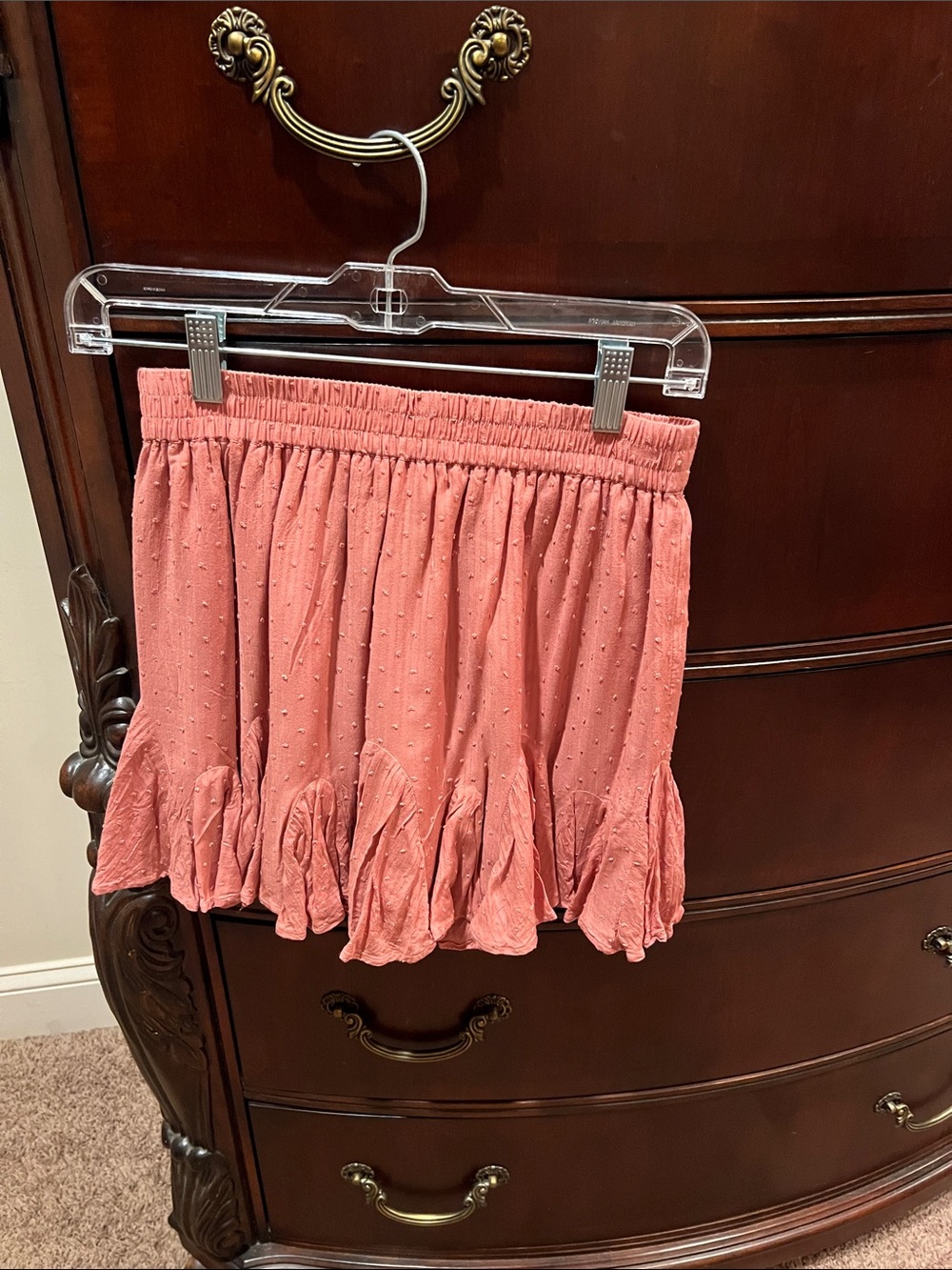 LOFT Coral Dot Ruffle Mini Skirt